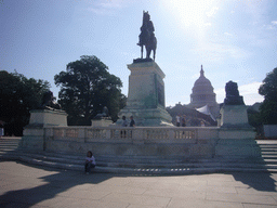 The middle part of the Ulysses S. Grant Memorial and the U.S. Capitol