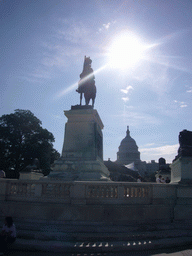 The middle part of the Ulysses S. Grant Memorial and the U.S. Capitol