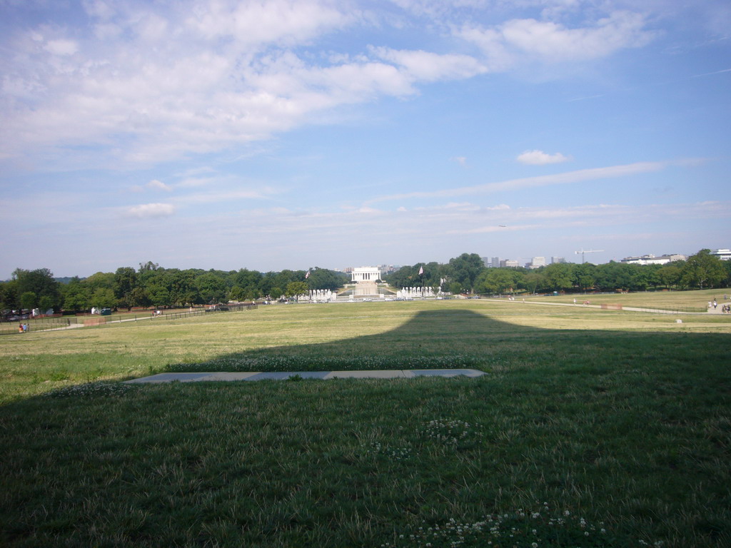 The National World War II Memorial and the Lincoln Memorial, from below the Washington Monument