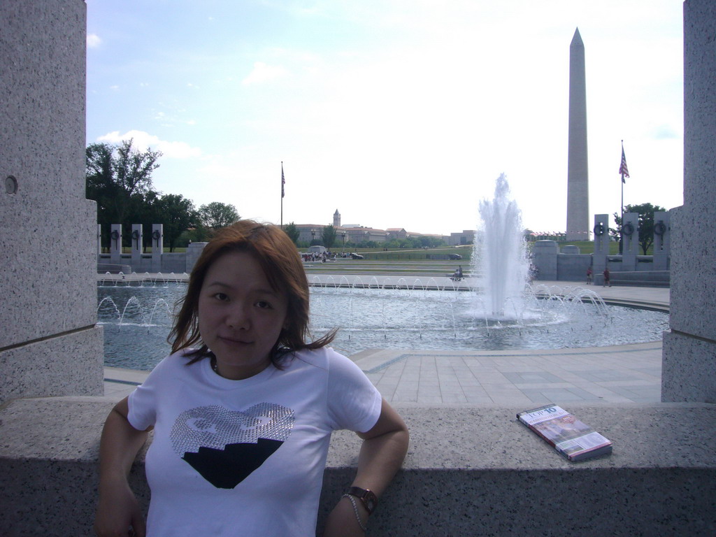 Miaomiao at the National World War II Memorial and the Washington Monument