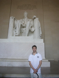 Tim and the statue of Lincoln in the Lincoln Memorial