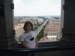 Miaomiao and a view on the U.S. Capitol, from the Old Post Office Pavilion