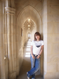 Miaomiao in the hallway on the top floor of the Washington National Cathedral