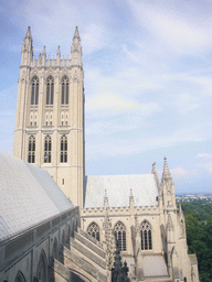 View from the top floor of the Washington National Cathedral on the southeast side of the cathedral, including tower