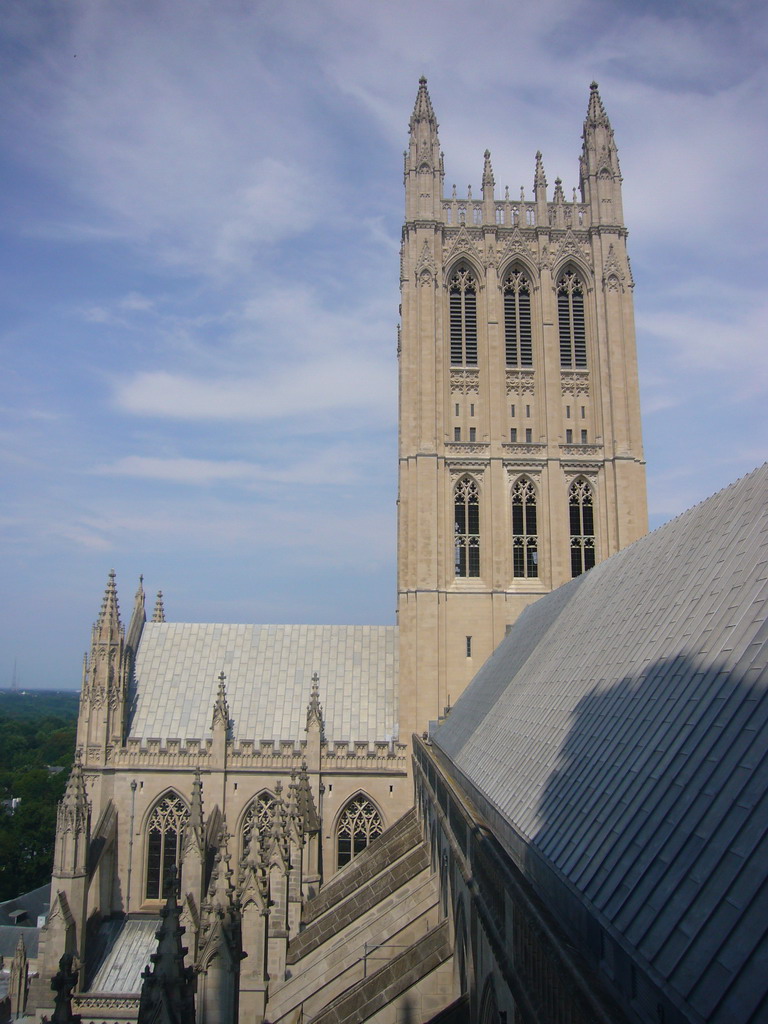 View from the top floor of the Washington National Cathedral on the northeast side of the cathedral, including tower