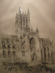 Old drawing of the cathedral`s gothic design, on the top floor of the Washington National Cathedral