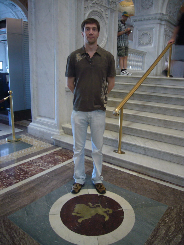 Tim with the zodiac sign of Leo, in the Thomas Jefferson Building of the Library of Congress