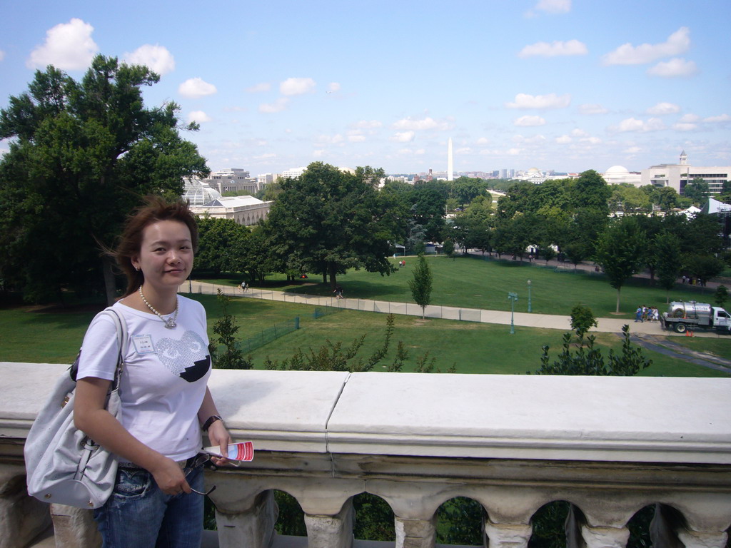 Miaomiao and a view from the front square of the U.S. Capitol, on the United States Botanic Garden and the Washington Monument