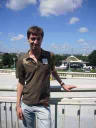 Tim and a view from the front square of the U.S. Capitol, on the National Mall and the Washington Monument