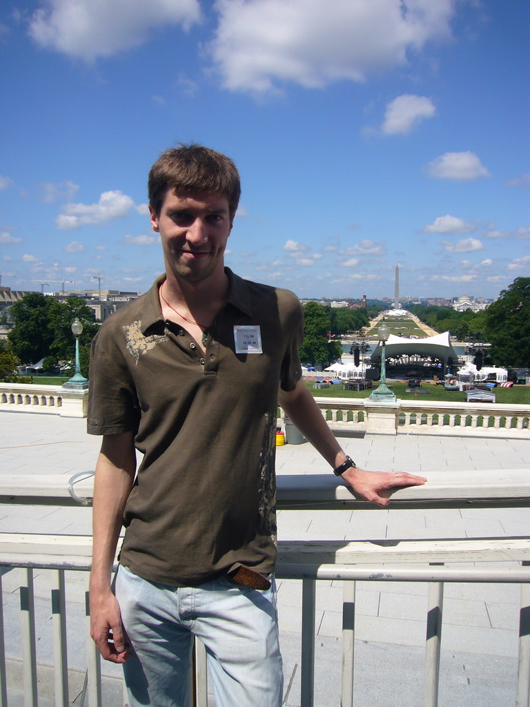 Tim and a view from the front square of the U.S. Capitol, on the National Mall and the Washington Monument