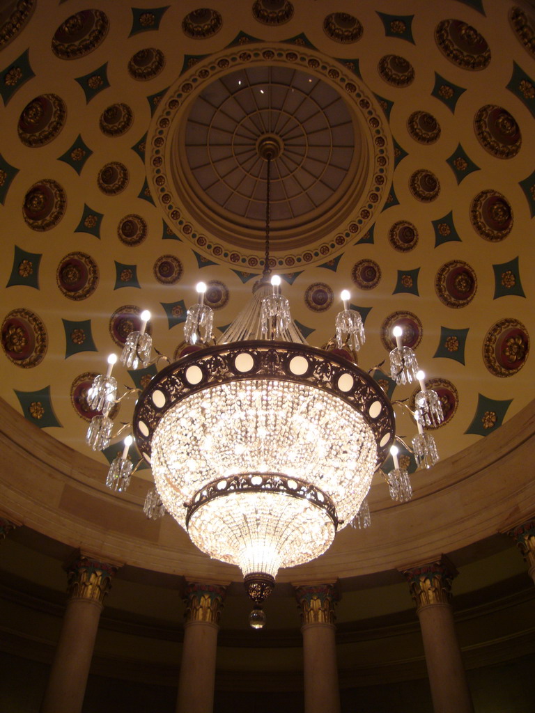 Chandeleer and ceiling of the Crypt of the U.S. Capitol