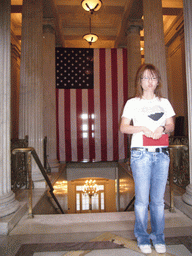 Miaomiao with the American flag in the U.S. Capitol