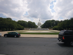 The U.S. Capitol and a fountain, from Union Station Plaza