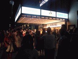 Miaomiao in front of the National Theatre, after the musical `Mamma Mia`, by night