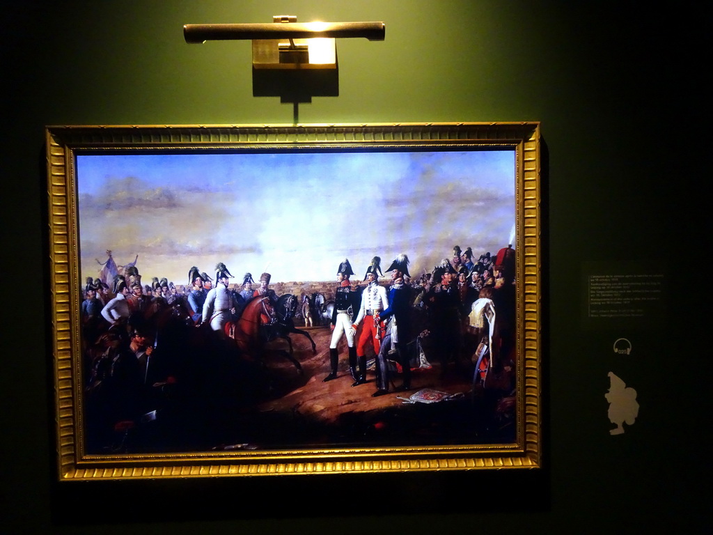 Animated version of the painting `Announcement of the Victory after the Battle of Leipzig` by Giuseppe Bernardino Bison, at the Lower Floor of the Mémorial 1815 museum, with explanation