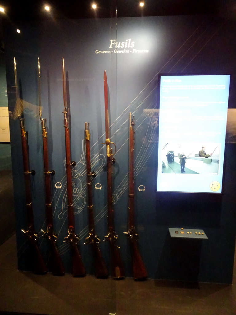 Firearms at the Lower Floor of the Mémorial 1815 museum, with explanation