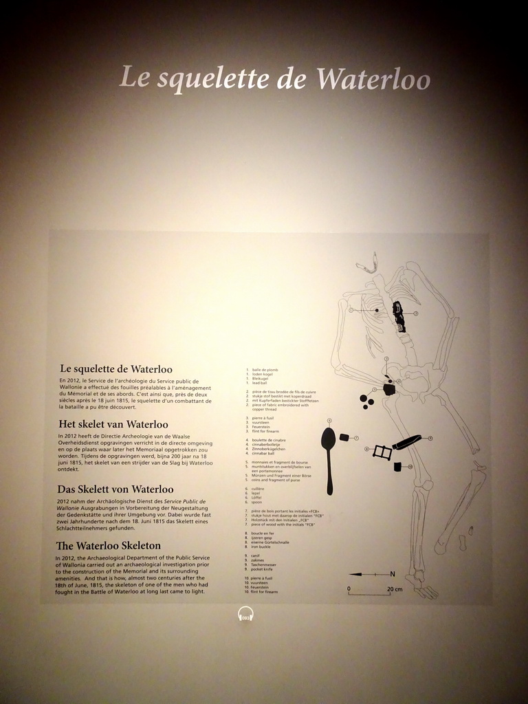 Explanation on the Waterloo skeleton at the Lower Floor of the Mémorial 1815 museum