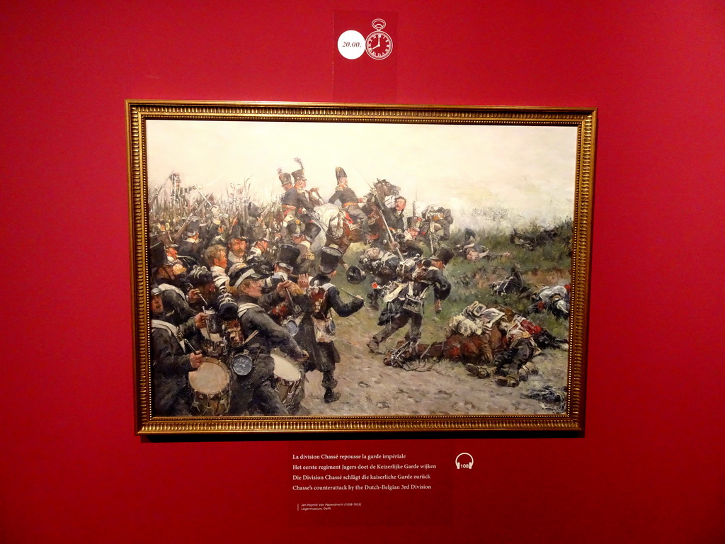 Painting `Chasse`s counterattack by the Dutch-Belgian 3rd Division` by Jan Hoynck Van Papendrecht, at 20:00 of the timeline of the Battle of Waterloo, at the Upper Floor of the Mémorial 1815 museum