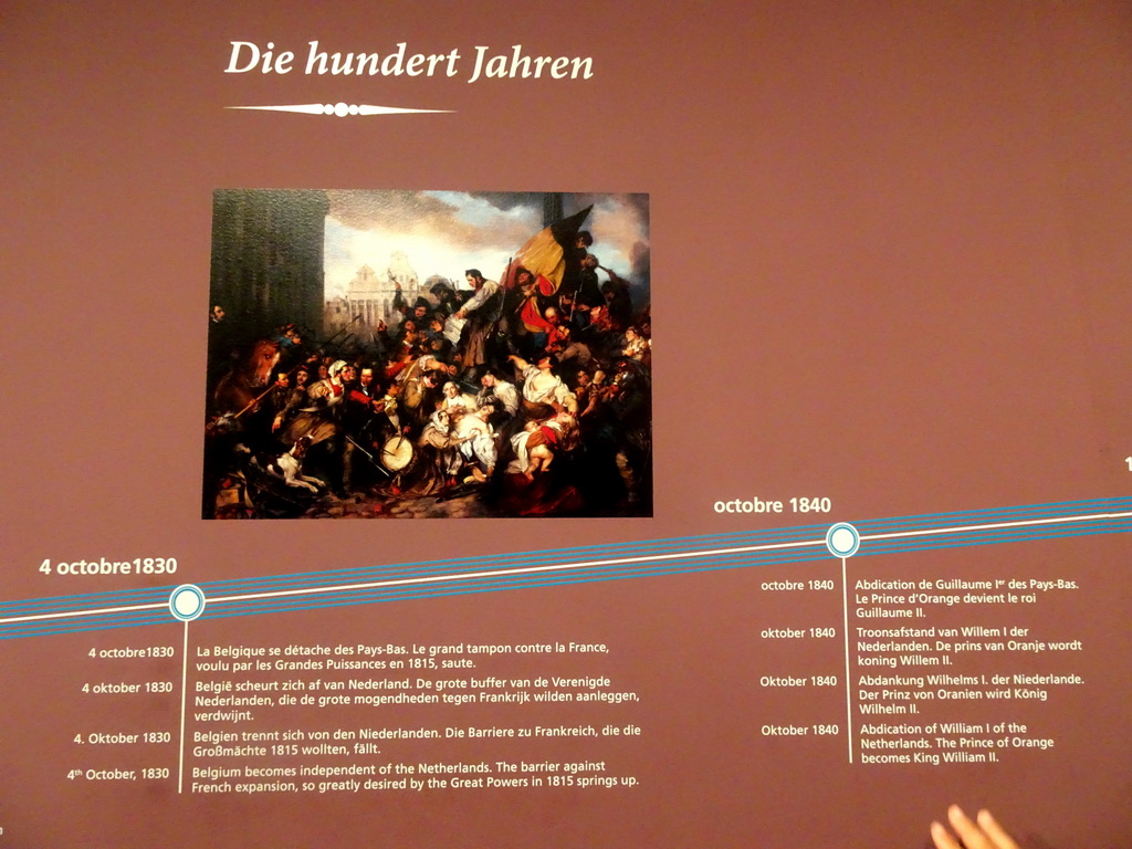 Painting of the Belgian independence at the Upper Floor of the Mémorial 1815 museum, with explanation