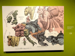 Drawing `New Map of Europe 1870` by Paul Hadol, at the Upper Floor of the Mémorial 1815 museum, with explanation