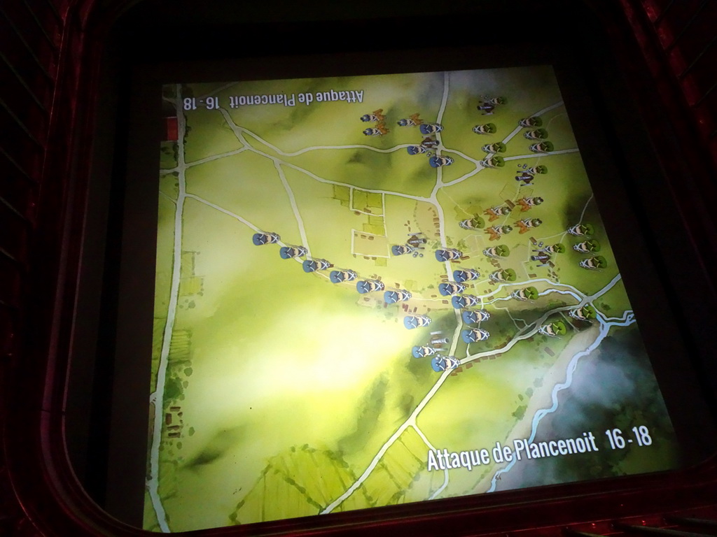 Animated map of the Attack of Plancenoit, at the hot air balloon at the Upper Floor of the Mémorial 1815 museum