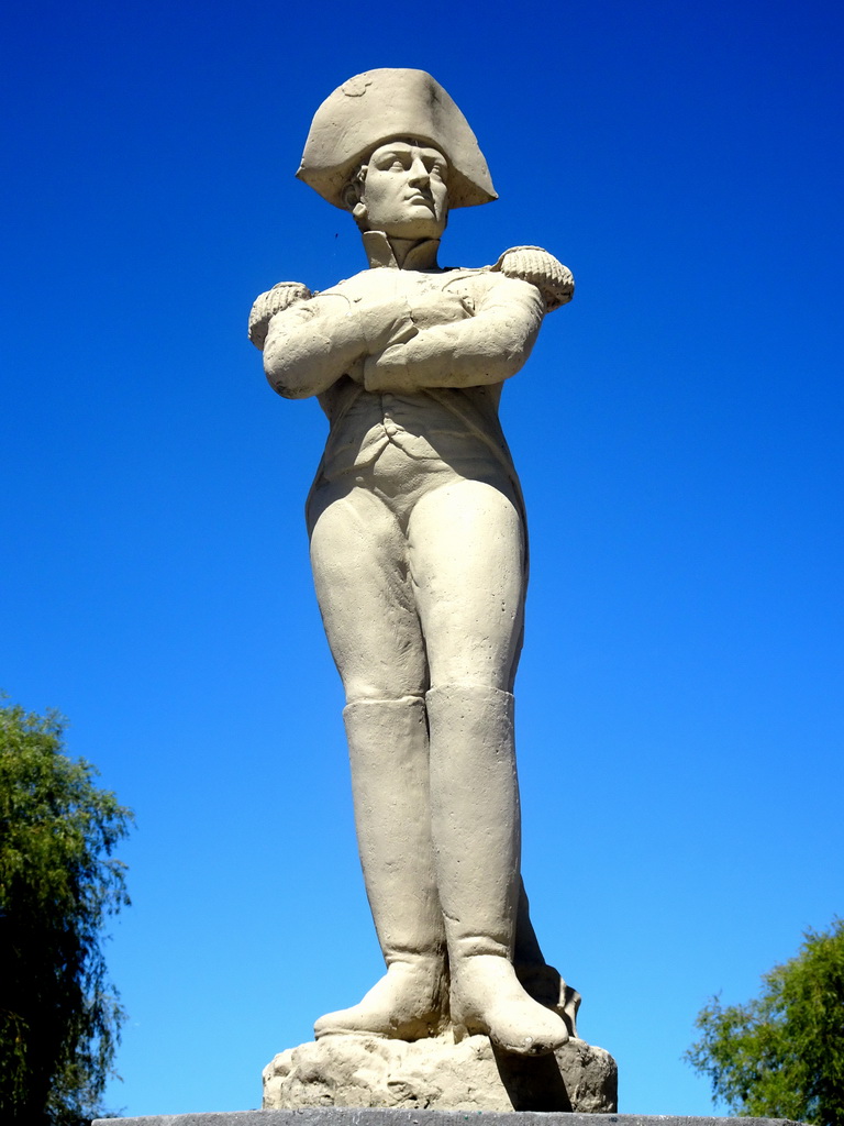 Statue of Napoleon Bonaparte at the right side of the Le Bivouac de l`Empereur restaurant