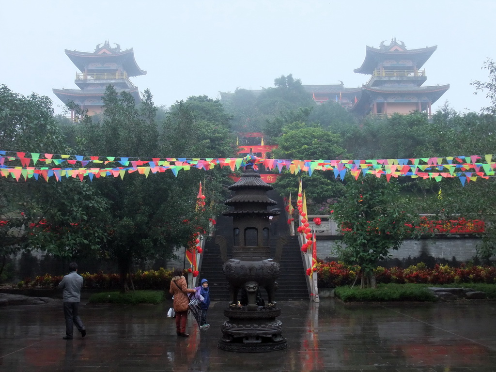Incense burner and staircase leading to the Yuchan Palace at the Hainan Wenbifeng Taoism Park