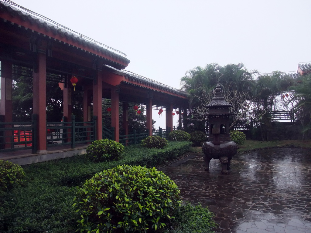 Gallery and incense burner at the Yuchan Palace at the Hainan Wenbifeng Taoism Park