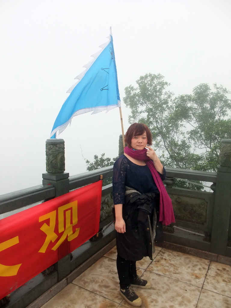 Miaomiao at the upper platform of the Yuchan Palace at the Hainan Wenbifeng Taoism Park