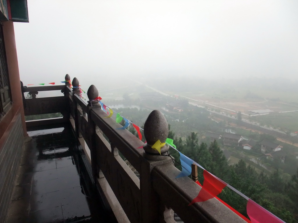 View on the eastern side of the Yuchan Palace at the Hainan Wenbifeng Taoism Park, from a higher level of a temple