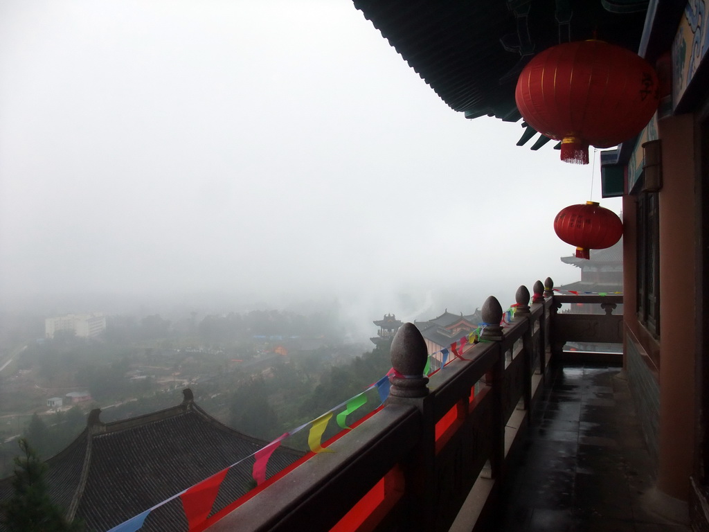 View on the eastern side of the Yuchan Palace at the Hainan Wenbifeng Taoism Park, from a higher level of a temple