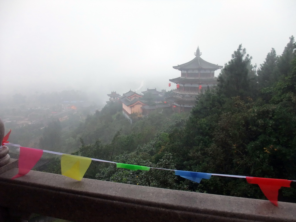 Temples and pavilion at the south part of the Yuchan Palace, viewed from a higher level of a temple, at the Hainan Wenbifeng Taoism Park