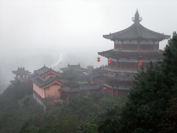 Temples and pavilion at the south part of the Yuchan Palace, viewed from a higher level of a temple, at the Hainan Wenbifeng Taoism Park