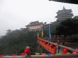 Temples and pavilion at the south part of the Yuchan Palace, viewed from a higher level of a temple, at the Hainan Wenbifeng Taoism Park