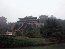 Pool and the eastern staircase to the Yuchan Palace at the Hainan Wenbifeng Taoism Park