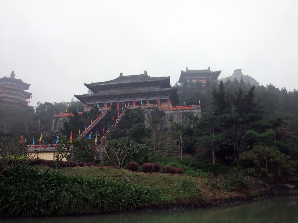 Pool and the eastern staircase to the Yuchan Palace at the Hainan Wenbifeng Taoism Park