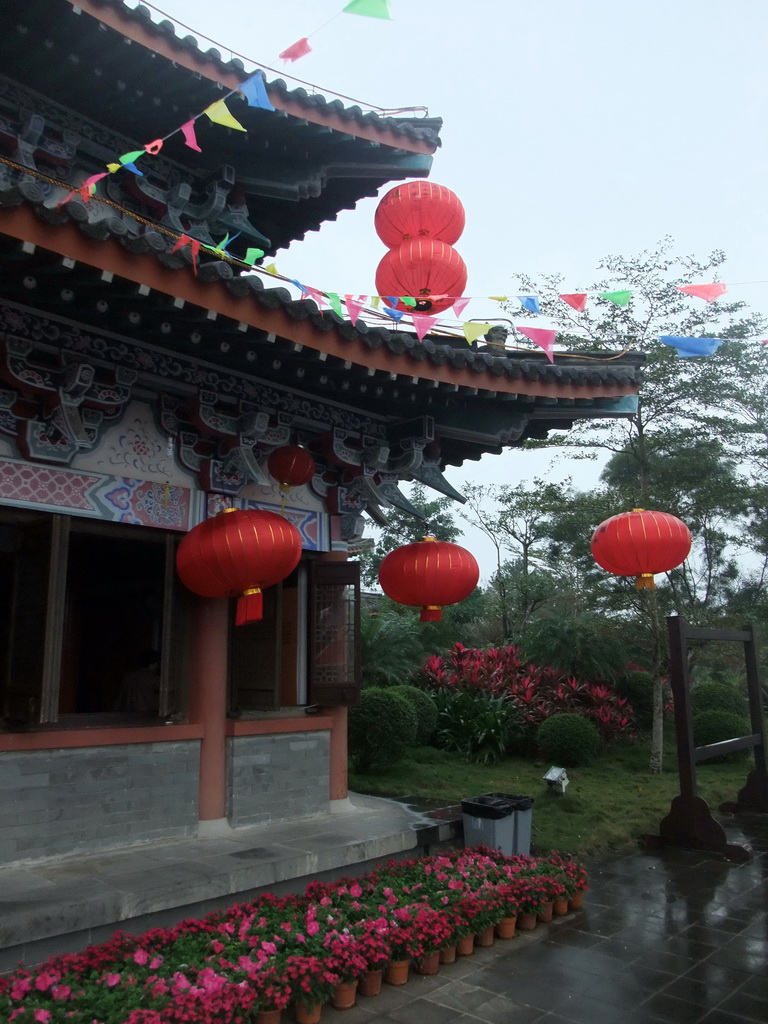 Temple with lampions at the east side of the Hainan Wenbifeng Taoism Park
