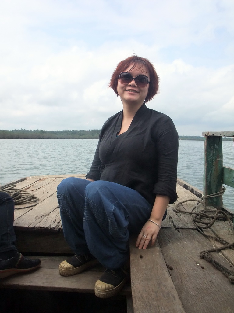 Miaomiao on the tour boat at Bamenwan Bay