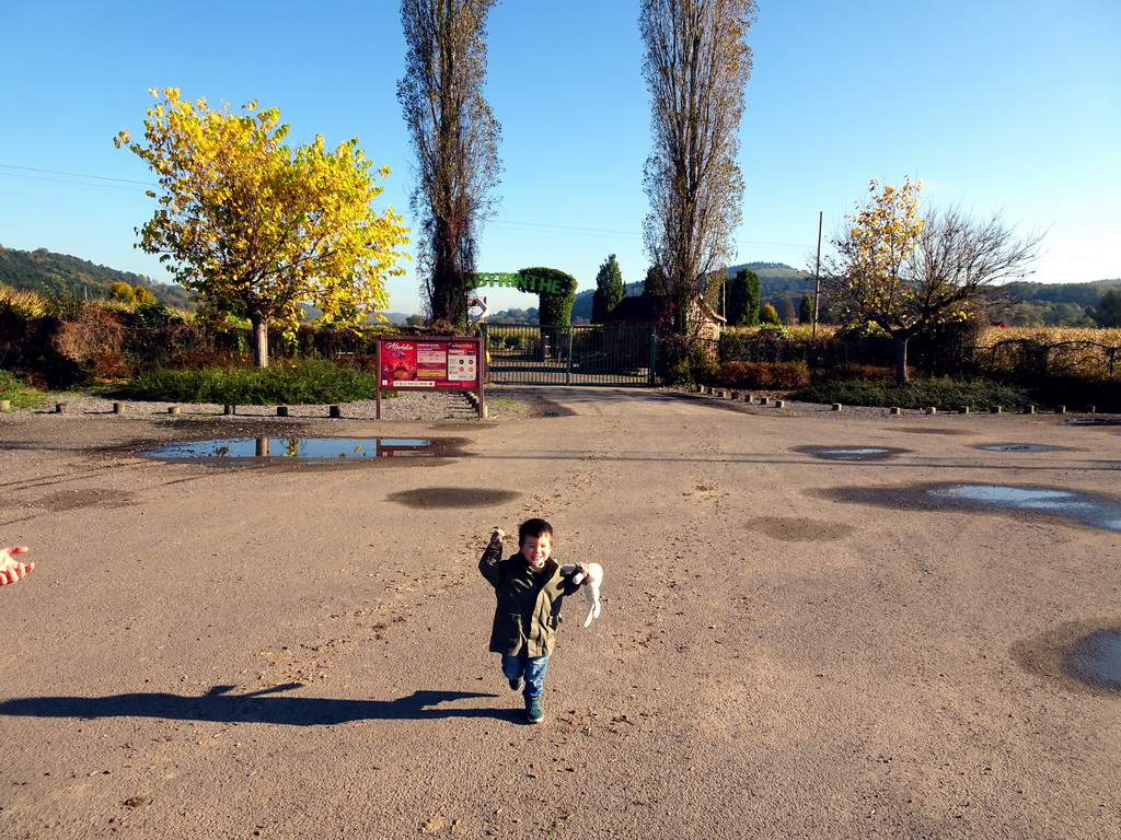 Max in front of the entrance to the Labyrinth of Barvaux-sur-Ourthe