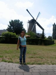 Miaomiao in front of the Wijchense Molen windmill at the Bronckhorstlaan street