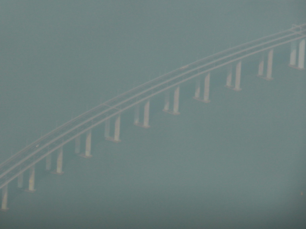 The Xiamen-Zhangzhou Cross-sea Bridge, viewed from the airplane from Amsterdam