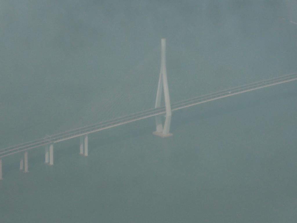 The Xiamen-Zhangzhou Cross-sea Bridge, viewed from the airplane from Amsterdam