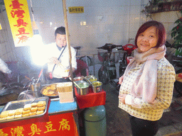 Miaomiao at a snack stall at the Taiwan Snack Street at Renhe Road