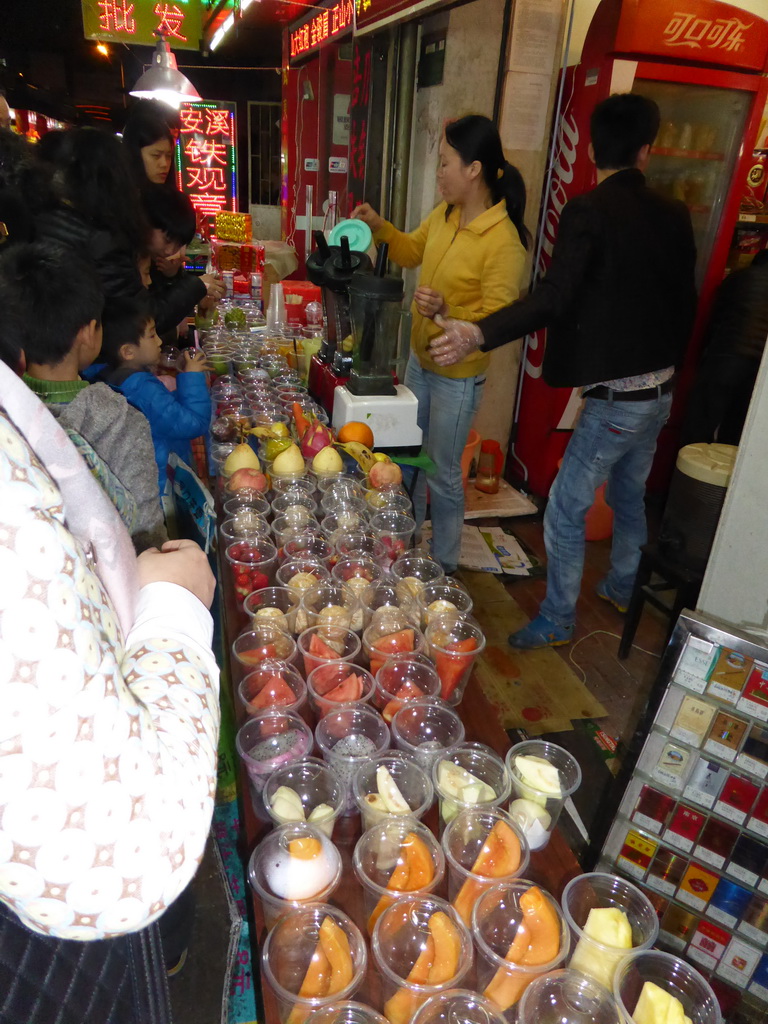 Fruit drinks at a snack stall at the Taiwan Snack Street at Renhe Road