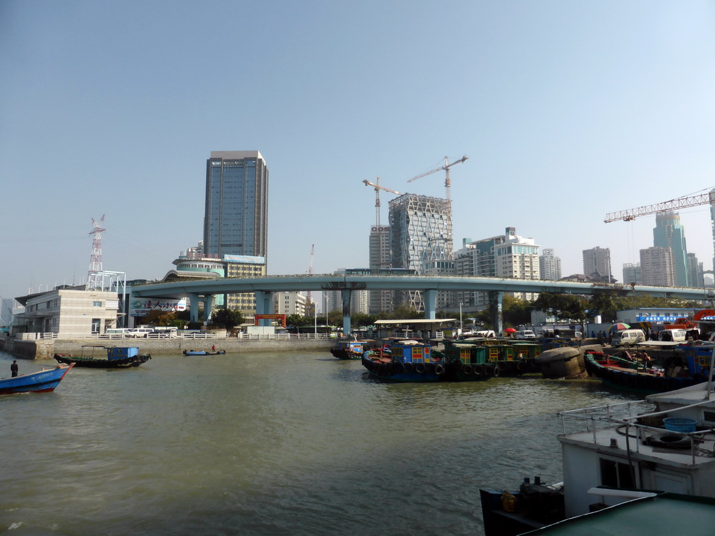 The Xiamen BRT line nr. 1 and Port nr. 1, viewed from the ferry to Gulangyu Island