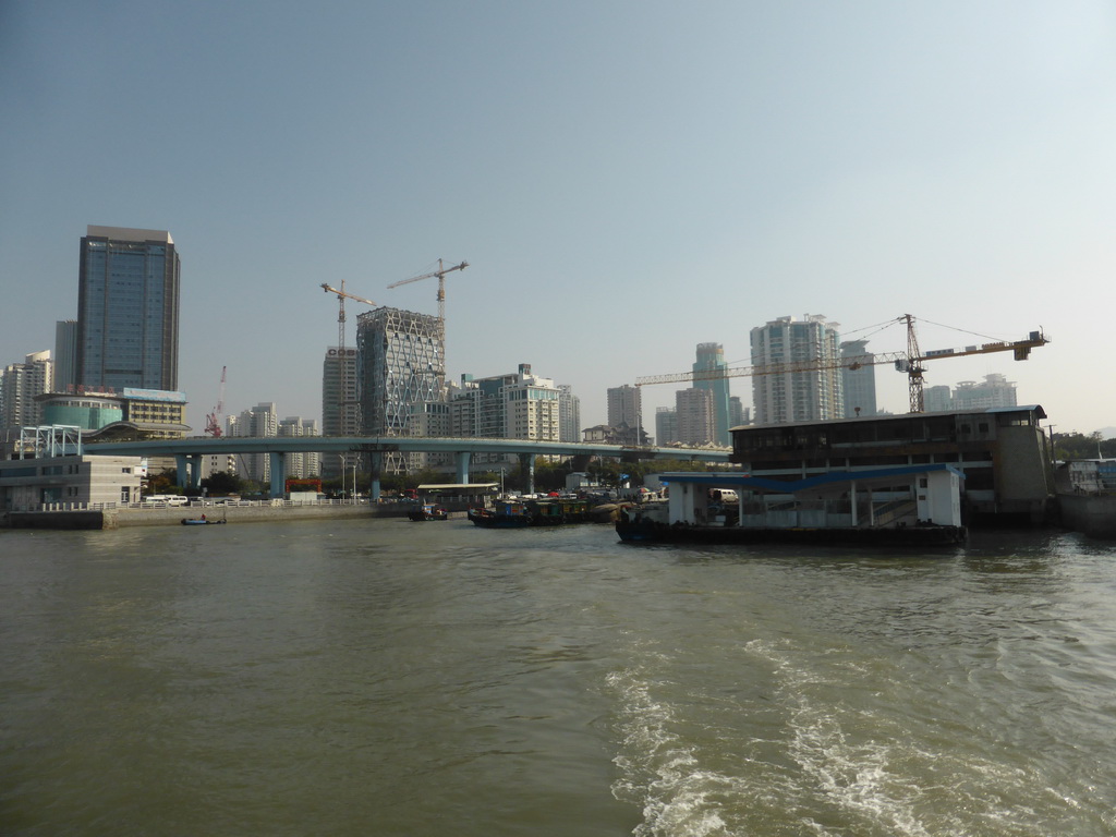 The Xiamen BRT line nr. 1 and Port nr. 1, viewed from the ferry to Gulangyu Island