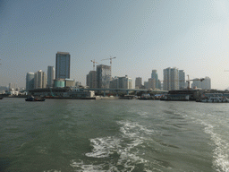 The Xiamen BRT line nr. 1, Port nr. 1 and Xiamen Bay, viewed from the ferry to Gulangyu Island