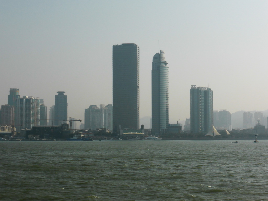 Skyscrapers at the southwest side of Xiamen Island and Xiamen Bay, viewed from the ferry to Gulangyu Island