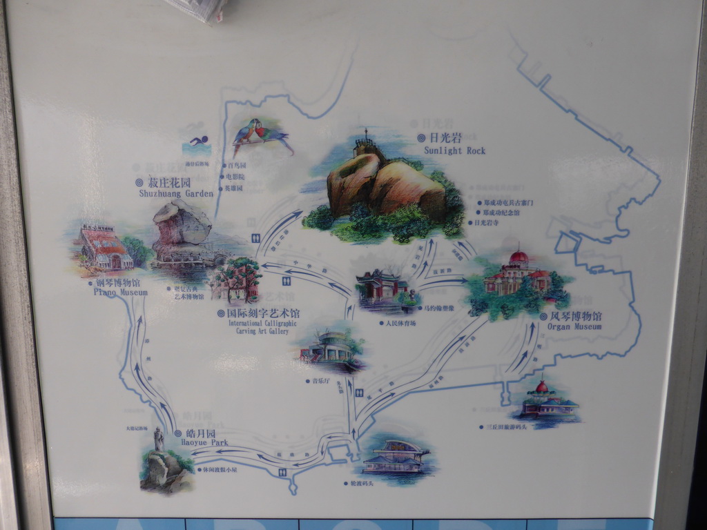 Map of Gulangyu Island on the ferry from Xiamen Island