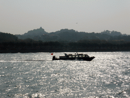 Boat and Xiamen Bay and Gulangyu Island, viewed from the ferry from Xiamen Island